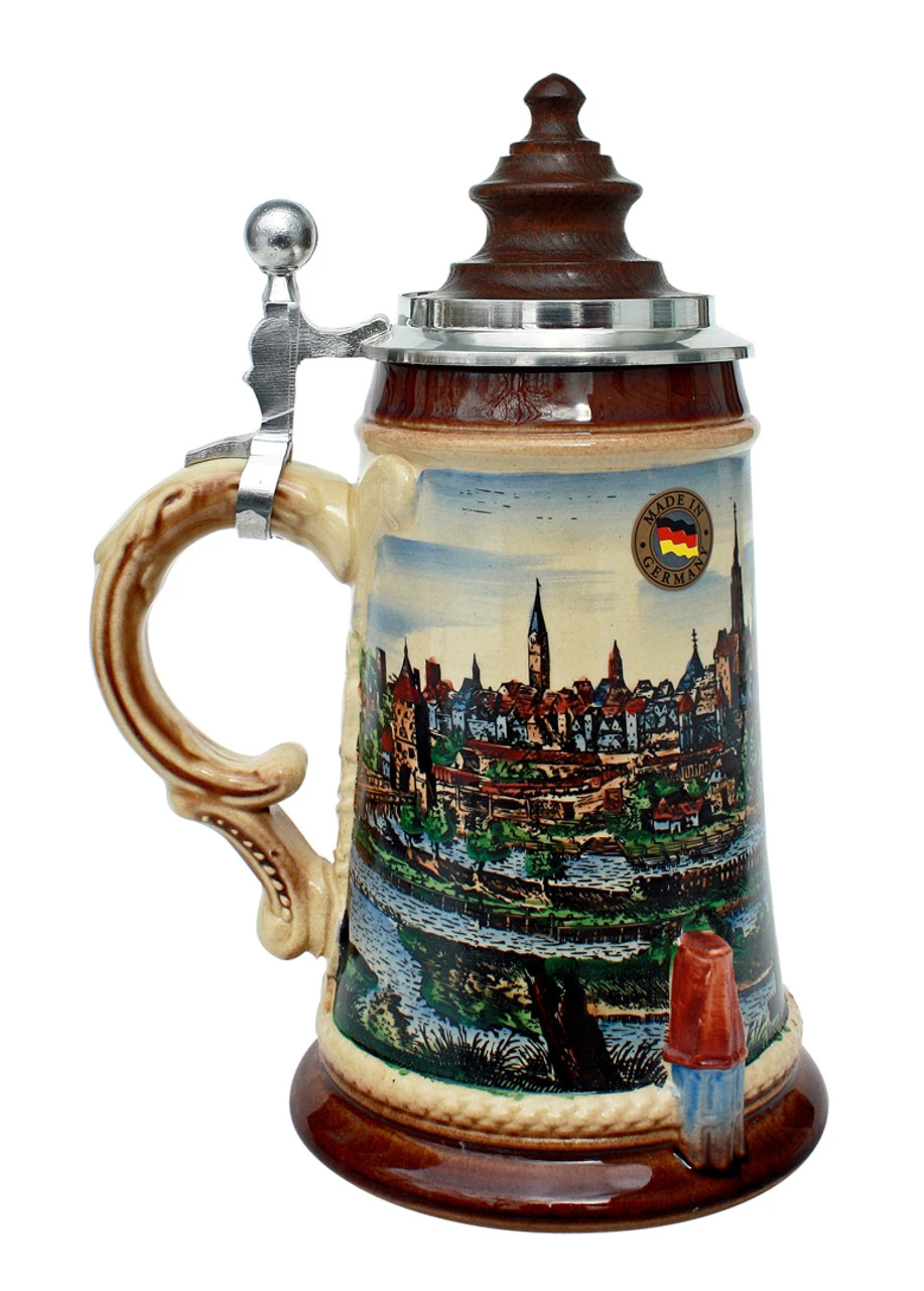 Old Munich Beer Stein With Wood Lid 5 Old Munich Beer Stein With Wood Lid - Image 3