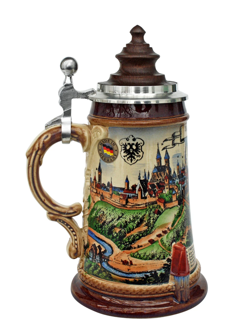 Old Rothenburg Beer Stein With Wood Lid 3 Old Rothenburg Beer Stein With Wood Lid