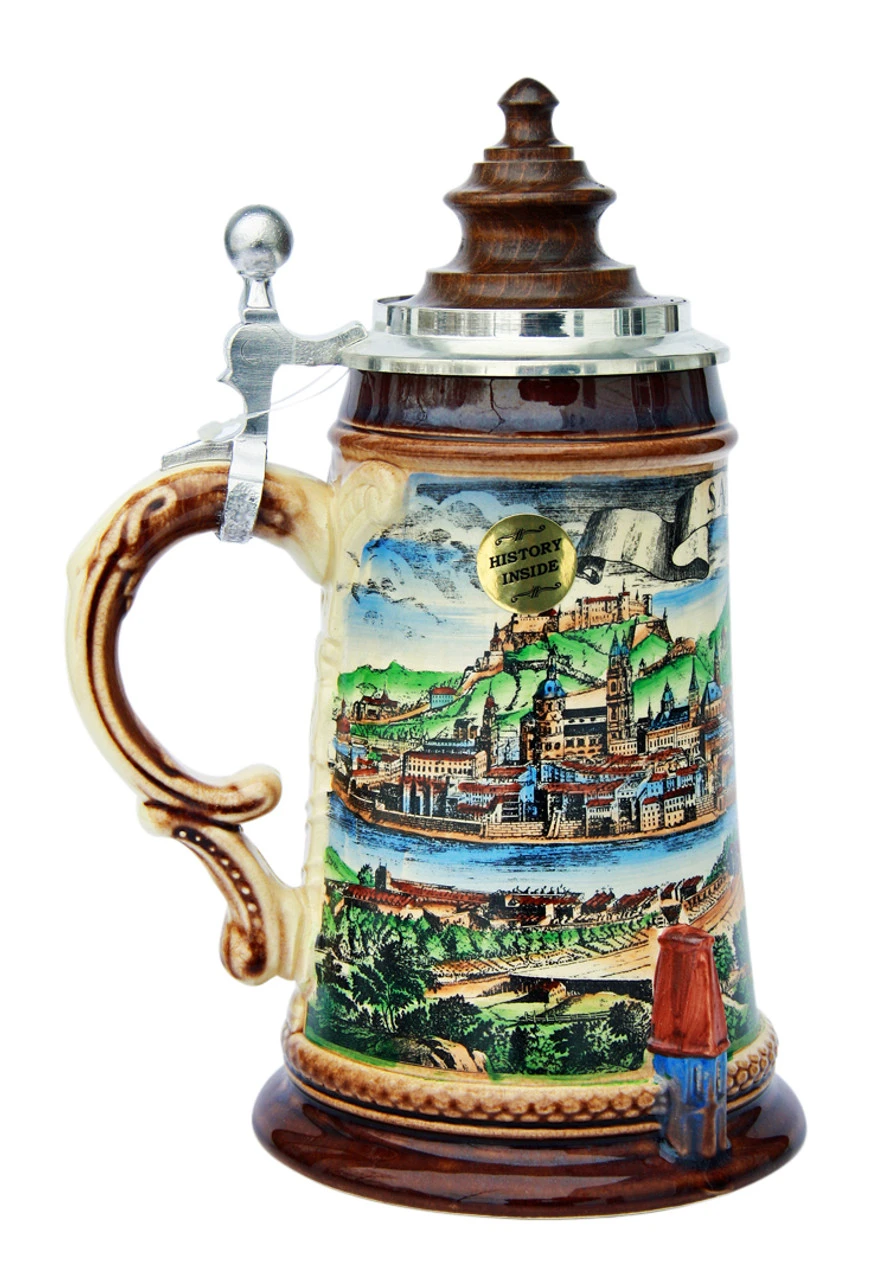 Old Salzburg Beer Stein With Wood Lid 4 Old Salzburg Beer Stein With Wood Lid - Image 2