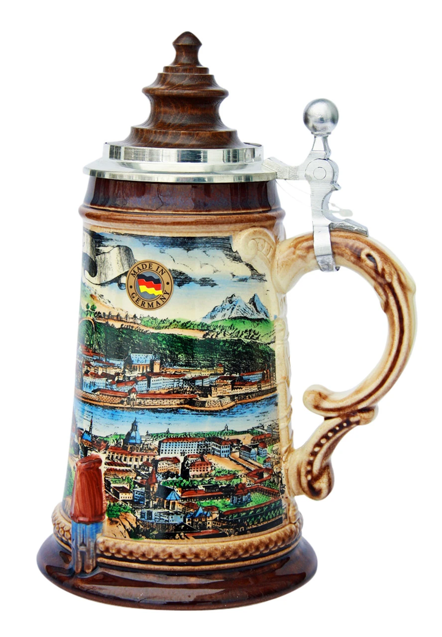 Old Salzburg Beer Stein With Wood Lid 5 Old Salzburg Beer Stein With Wood Lid - Image 3