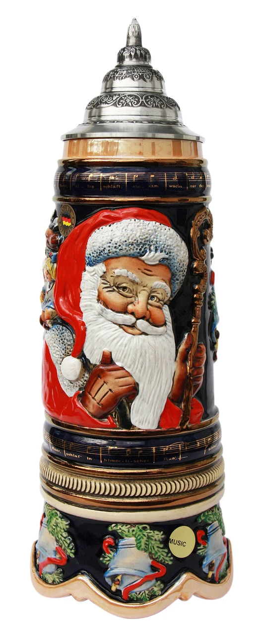 Old World Santa Silent Night Musical Beer Stein 3 Old World Santa Silent Night Musical Beer Stein
