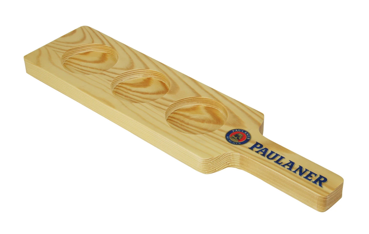Paulaner Wooden Tasting Glass Paddle With 3 Glasses - Image 3