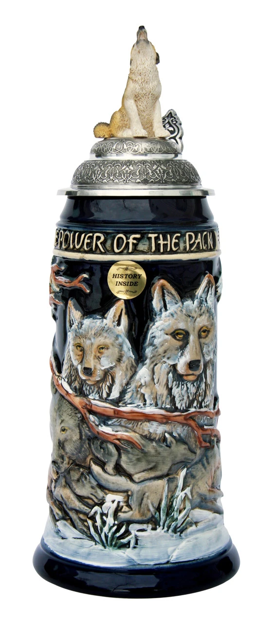 Power Of The Pack Wolf Beer Stein Cobalt With Wolf Lid 3 Power Of The Pack Wolf Beer Stein Cobalt With Wolf Lid