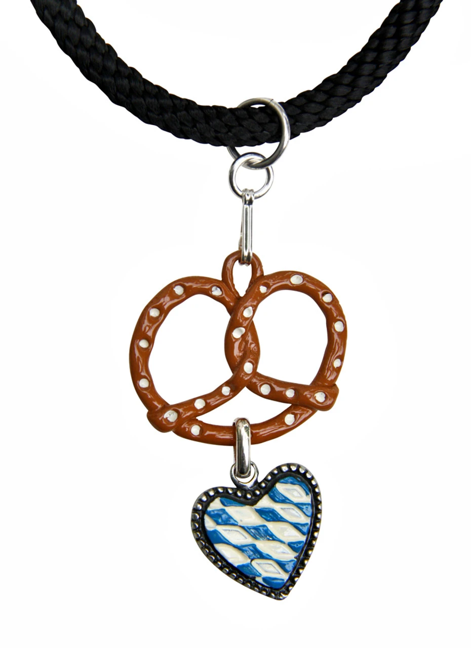 Pretzel With Heart German Pewter Dirndl Necklace 3 Pretzel With Heart German Pewter Dirndl Necklace