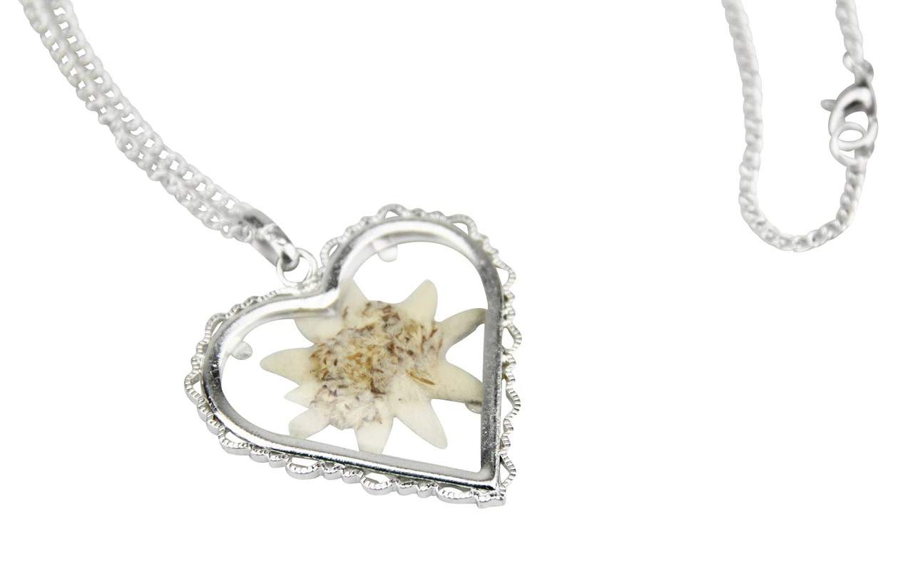 Real Edelweiss Heart Shaped Pendant German Necklace 4 Real Edelweiss Heart Shaped Pendant German Necklace - Image 2