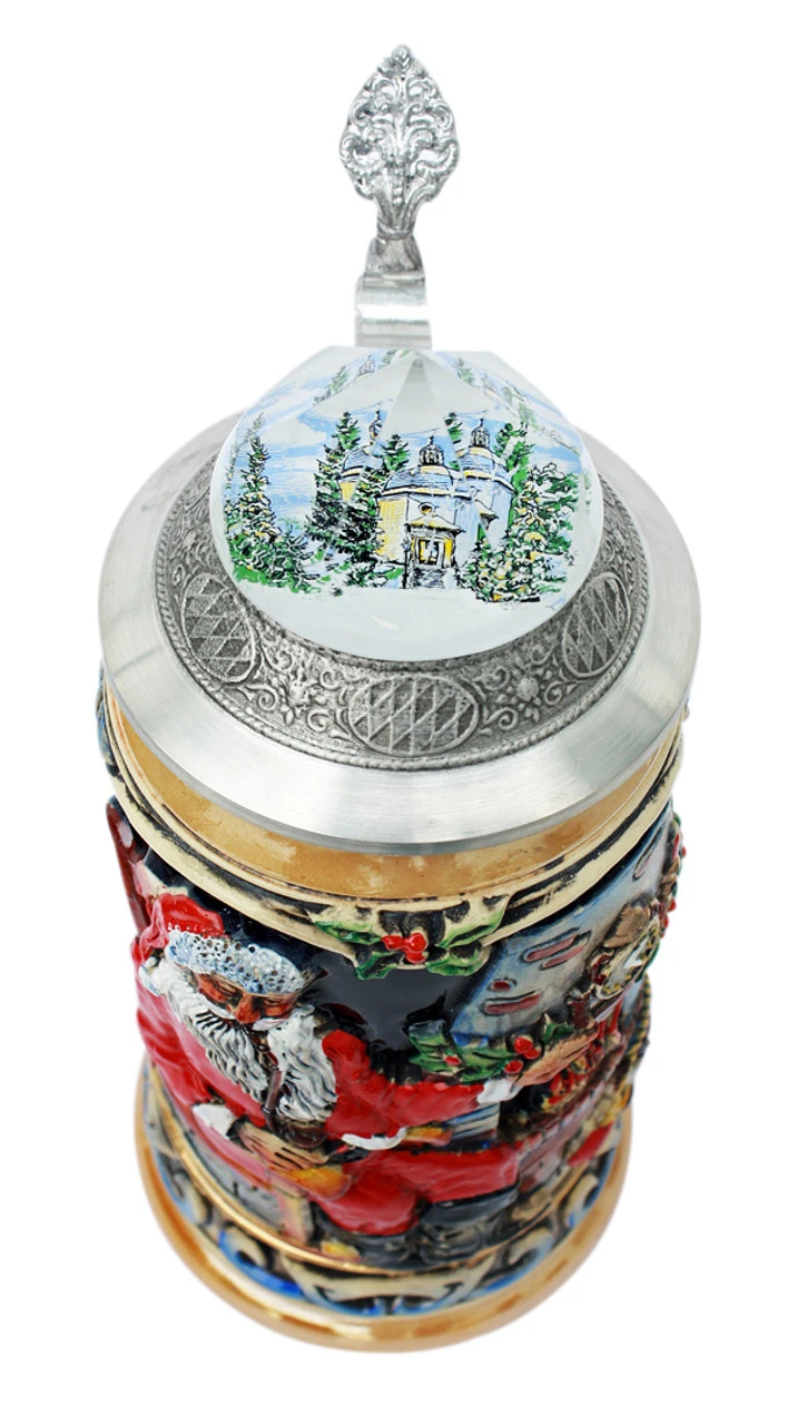 Santa Christmas Beer Stein With Faceted Crystal Lid 4 Santa Christmas Beer Stein With Faceted Crystal Lid - Image 2