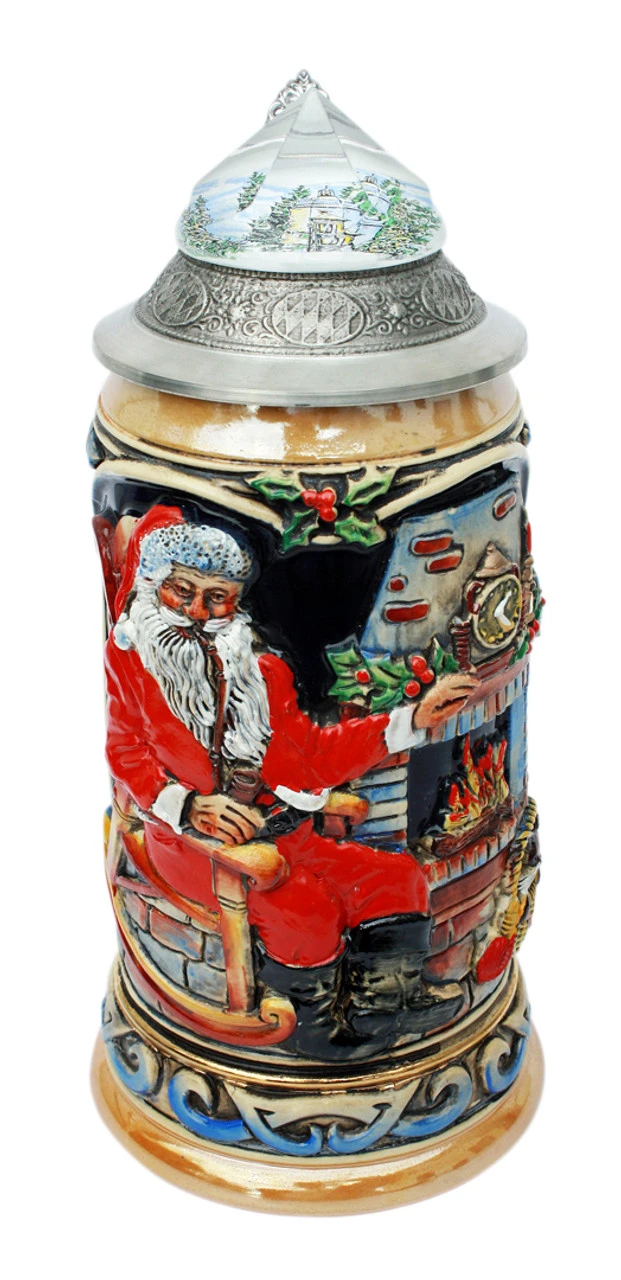 Santa Christmas Beer Stein With Faceted Crystal Lid 7 Santa Christmas Beer Stein With Faceted Crystal Lid - Image 5