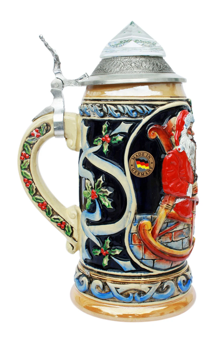 Santa Christmas Beer Stein With Faceted Crystal Lid 6 Santa Christmas Beer Stein With Faceted Crystal Lid - Image 4