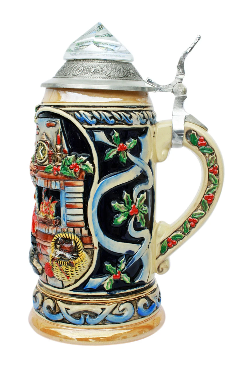 Santa Christmas Beer Stein With Faceted Crystal Lid 5 Santa Christmas Beer Stein With Faceted Crystal Lid - Image 3