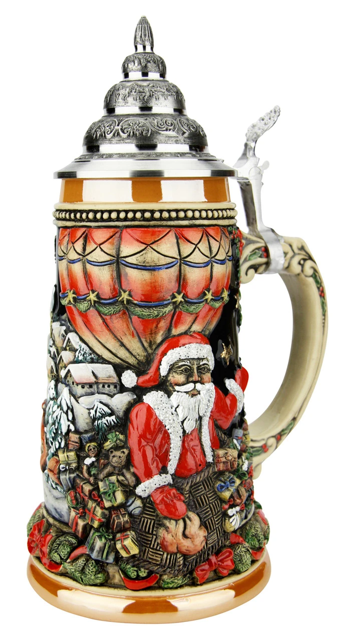 Santa In Balloon German Christmas Beer Stein 3 Santa In Balloon German Christmas Beer Stein