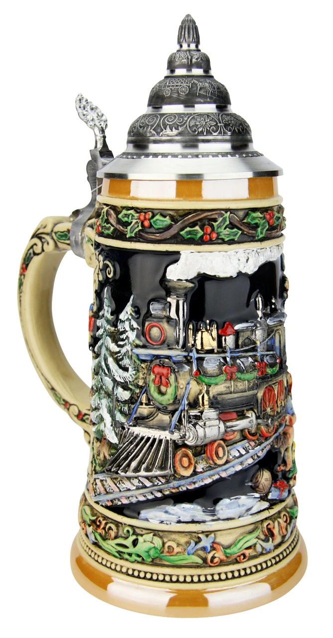 Santas Train German Christmas Beer Stein 3 Santas Train German Christmas Beer Stein