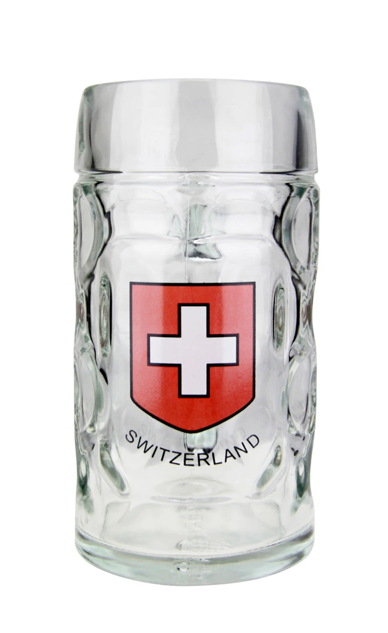 Swiss Cross Dimpled Oktoberfest Glass Beer Mug 0.5 Liter 3 Swiss Cross Dimpled Oktoberfest Glass Beer Mug 0.5 Liter
