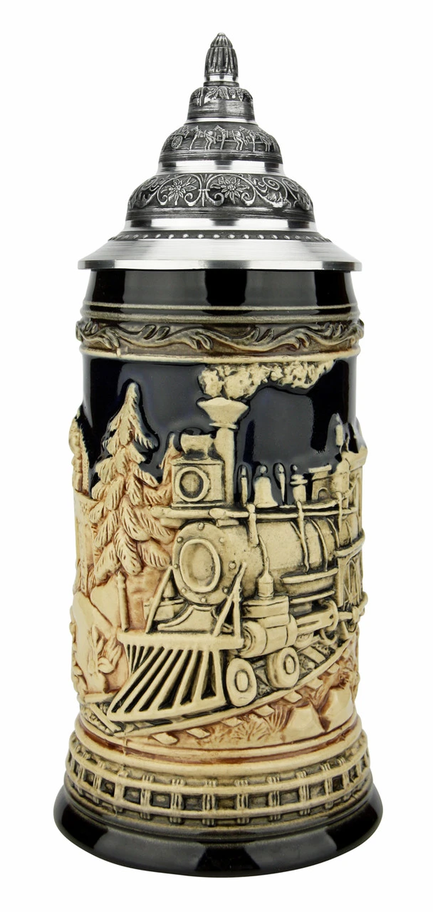 Train Beer Stein | Antique Style 3 Train Beer Stein | Antique Style