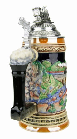 Train Beer Stein With Pewter Train Figurine Lid 11 Train Beer Stein With Pewter Train Figurine Lid -Beer Stein Store Train Beer Stein with Pewter Train Figurine Lid K940T Back SM 09658.1495575905