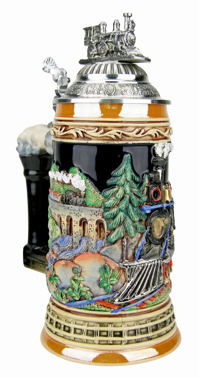Train Beer Stein With Pewter Train Figurine Lid 8 Train Beer Stein With Pewter Train Figurine Lid - Image 6