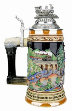 Train Beer Stein With Pewter Train Figurine Lid 12 Train Beer Stein With Pewter Train Figurine Lid -Beer Stein Store Train Beer Stein with Pewter Train Figurine Lid K940T LS SM 19769.1495575905