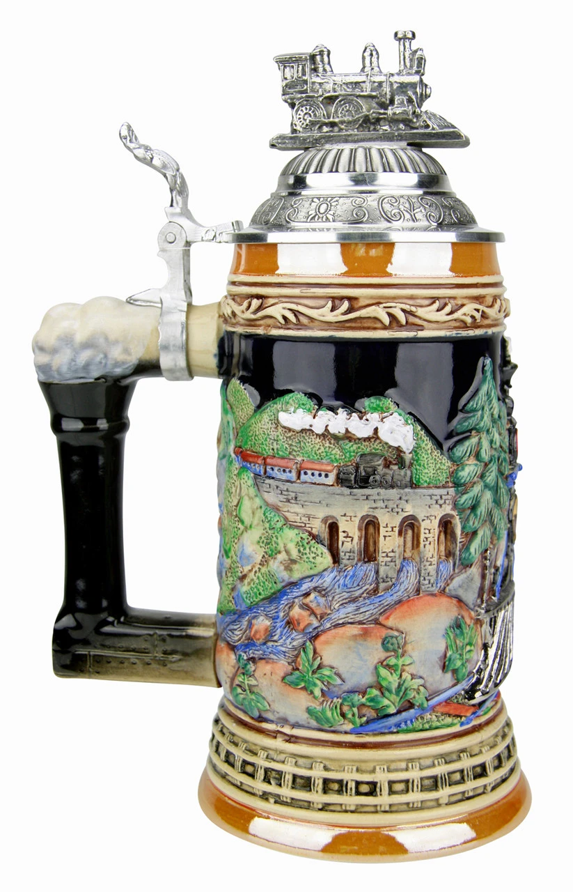 Train Beer Stein With Pewter Train Figurine Lid 7 Train Beer Stein With Pewter Train Figurine Lid - Image 5