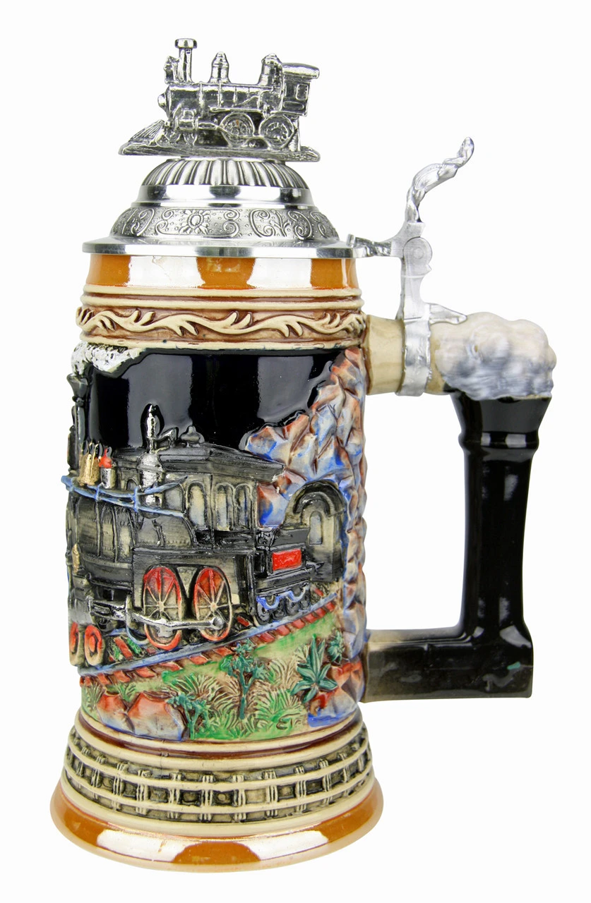 Train Beer Stein With Pewter Train Figurine Lid 5 Train Beer Stein With Pewter Train Figurine Lid - Image 3