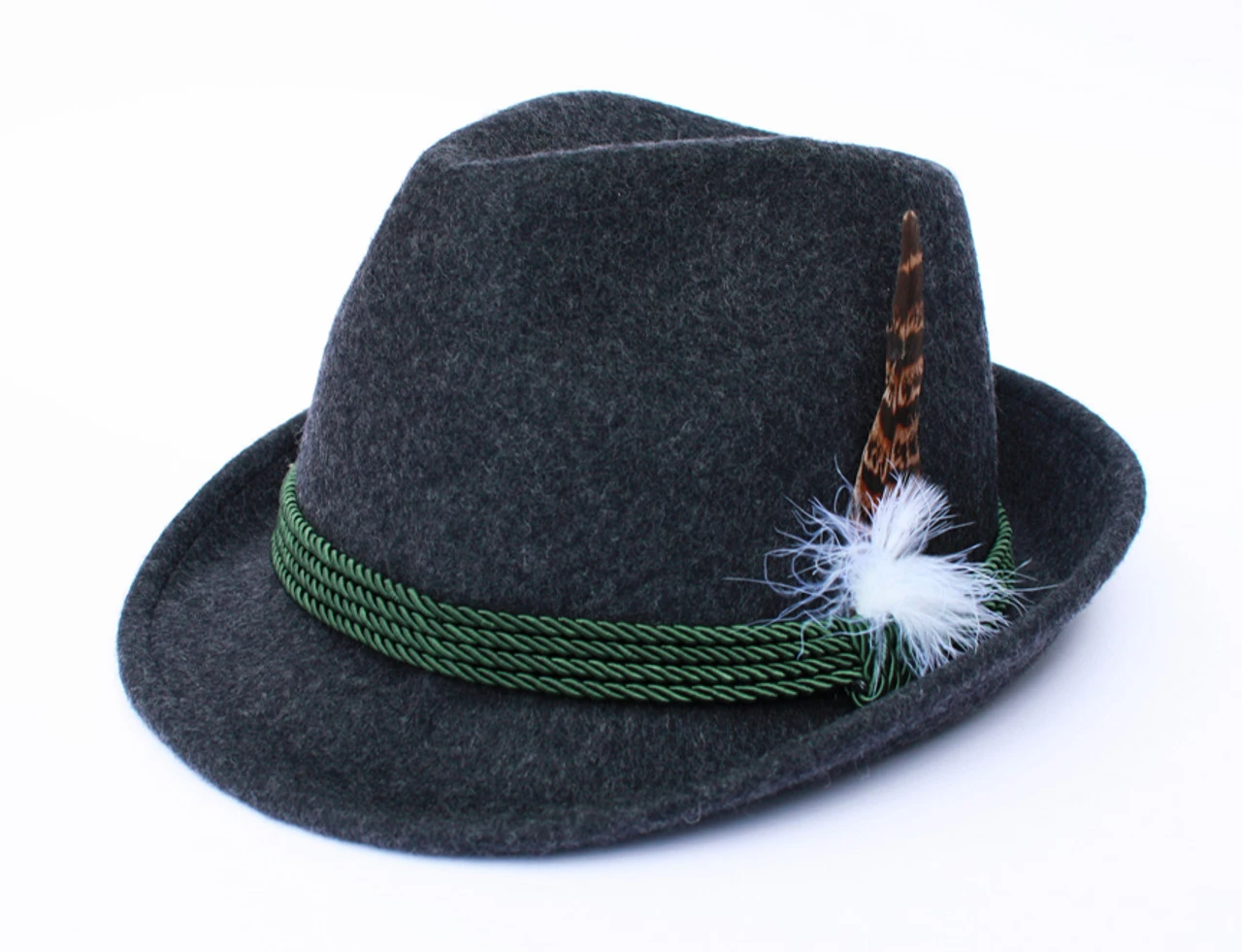 Tyrolean Hat Dark Gray With Feather 3 Tyrolean Hat Dark Gray With Feather