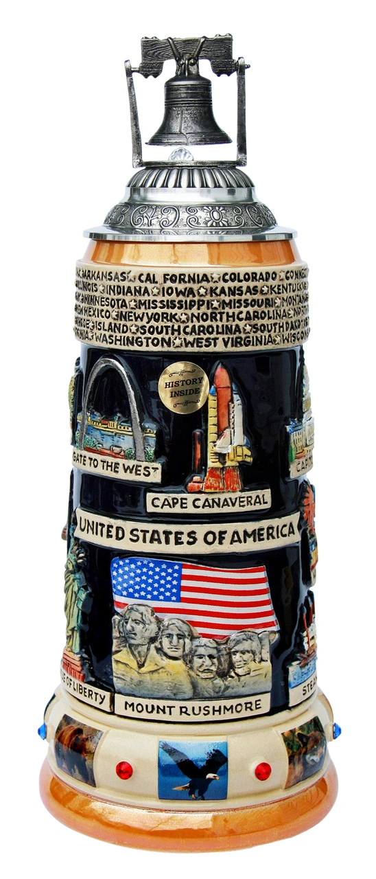 United States Panorama Beer Stein With Liberty Bell Lid 3 United States Panorama Beer Stein With Liberty Bell Lid