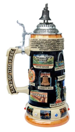 United States Panorama Beer Stein With Liberty Bell Lid 7 United States Panorama Beer Stein With Liberty Bell Lid -Beer Stein Store United States Panorama Beer Stein K309LB LS SM 75203.1423686037