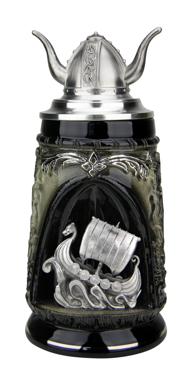 Viking Ship Grotto Beer Stein With Helmet Lid 3 Viking Ship Grotto Beer Stein With Helmet Lid