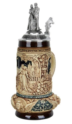 Wedding Beer Stein Antique Style With Pewter Bride And Groom Figure Lid