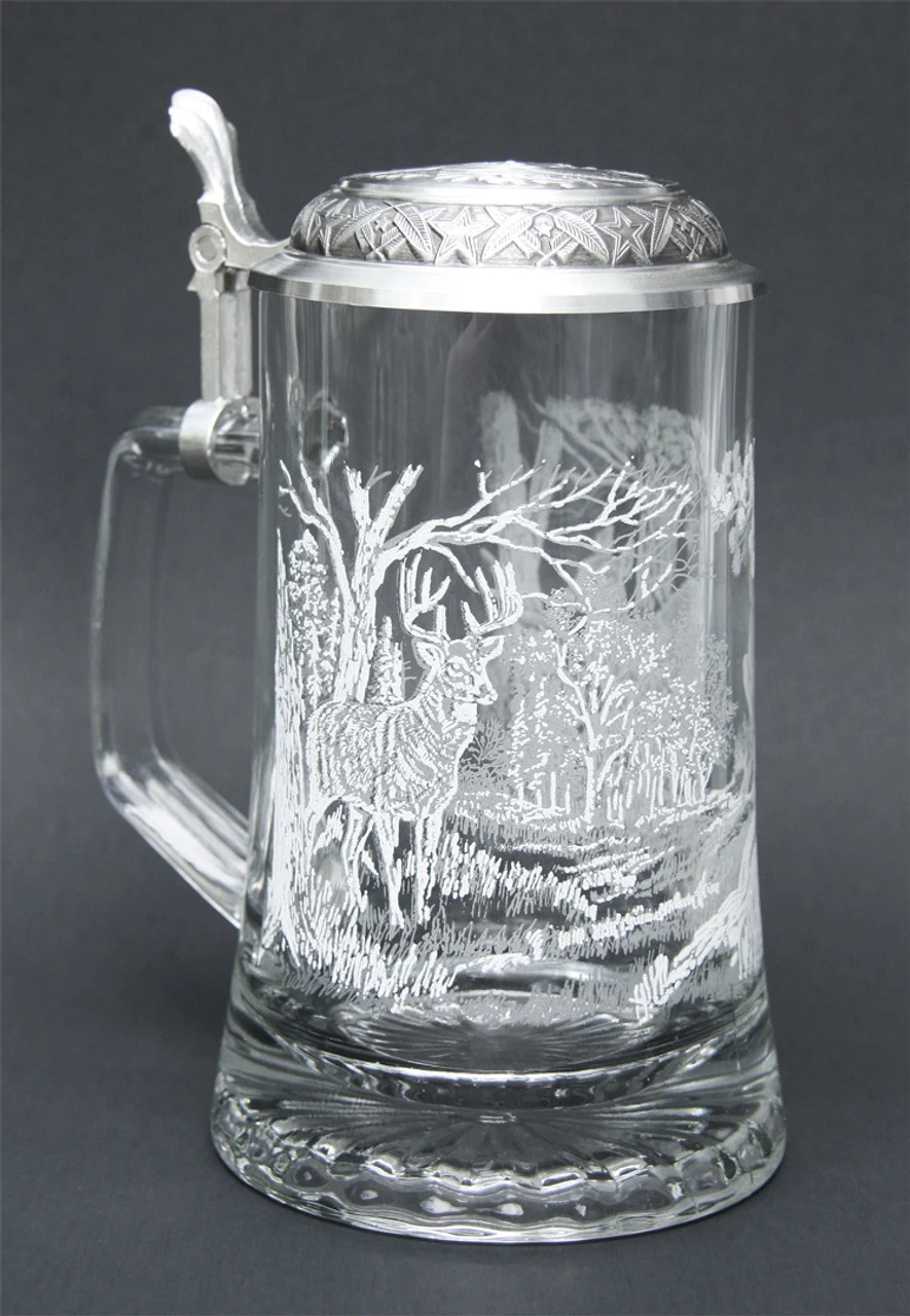 White Tail Deer Glass Beer Stein 3 White Tail Deer Glass Beer Stein
